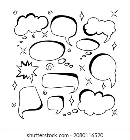 Vector doodle hearts Speech hand drawn bubbles set. Talk clouds sketching illustration.