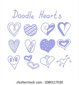 Corazones de doodle vectores Se organizan burbujas dibujadas a mano. Habla de nubes que dibujan la ilustración.
