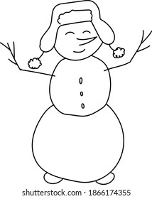 Vector doodle holiday snowman in a winter hat