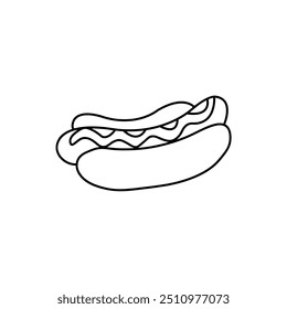 Vector doodle of hot dog with mustard sauce. Cartoon sketch. clip art 