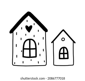 Vector doodle houses isolated on white background.