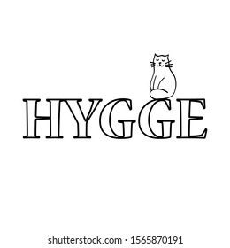 Vector doodle. Hygge. Cat on hygge quote.