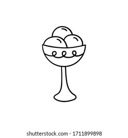 Vector doodle ice cream bowl. Cooking, kitchenware, homemade items, sweets and desserts. Hand drawn illustration isolated on white background