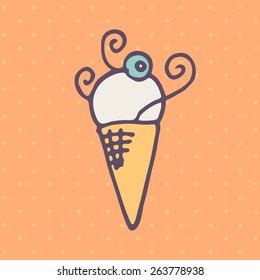 Vector doodle Ice cream in flat style on retro background