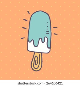 Vector doodle Ice cream in flat style on retro background