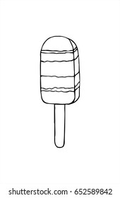 Vector doodle ice cream. Hand drawn black and white eskimo.