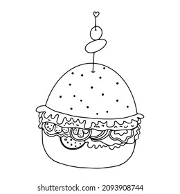 Vector doodle icon burger, fast food icon