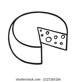 cabeza de queso con icono de doodle vectorial, pieza cortada. Comida italiana, símbolo turístico