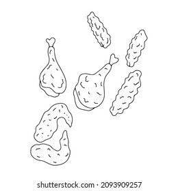Pollo frito con icono de doodle vectorial, icono de comida rápida