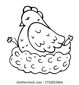 vector doodle icon of a hand-drawn chicken on a roost. isolated on a white background. farm bird. graphic decorative element.