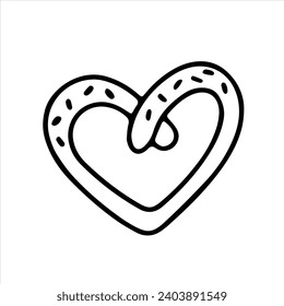 Icono vectorial del doodle de una torta con forma de corazón. Esquema de dibujo para tarjeta, Día de San Valentín, cumpleaños, boda