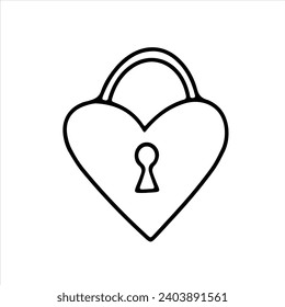 Vector doodle icon of a heart shaped lock. Outline drawing for card, Valentine's day, birthday, wedding