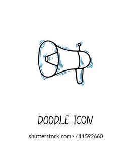 Vector doodle icon with megaphone. Speaker pictogram. Connecting element. Voice power.