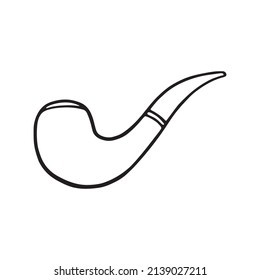 vector doodle icon smoking pipe, simple hand drawing. Sherlock accessory, English detective