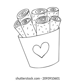 Vector doodle icon thai ice cream, ice cream rolls, fried ice cream