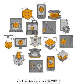 Vector doodle icons 3d printing