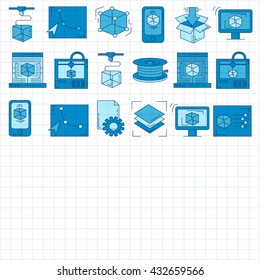 Vector doodle icons 3d printing