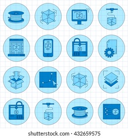 Vector doodle icons 3d printing