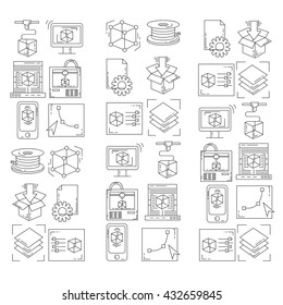 Vector doodle icons 3d printing