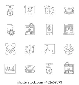 Vector doodle icons 3d printing