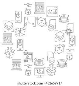 Vector doodle icons 3d printing