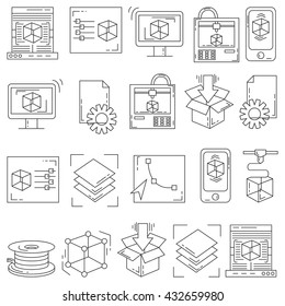 Vector doodle icons 3d printing