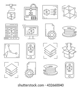 Vector doodle icons 3d printing