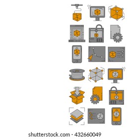 Vector doodle icons 3d printing