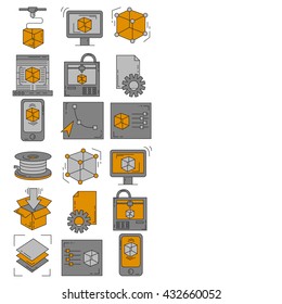 Vector doodle icons 3d printing
