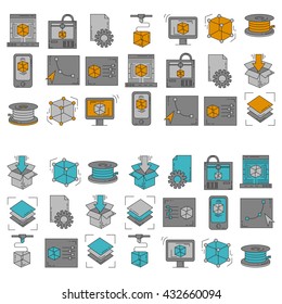 Vector doodle icons 3d printing