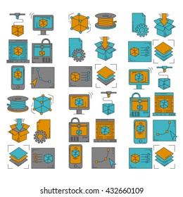 Vector doodle icons 3d printing