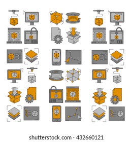 Vector doodle icons 3d printing