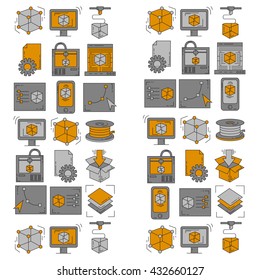 Vector doodle icons 3d printing