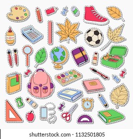 Vector Doodle Icons Collection. School supplies. Back to school, the first day of study. Background, pattern, wallpaper, texture. Template for flyer, advertisement, banner.