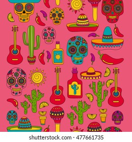 Vector doodle icons Mexican party Hello How are you Food Drinks
