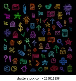 Vector Doodle Icons Set on a black background