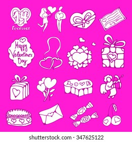 vector doodle icons set for St. Valentines Day 