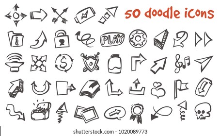 Vector doodle icons set. Stock cartoon signs for design.