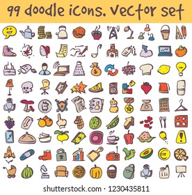 Vector doodle icons set. Stock cartoon signs for design.