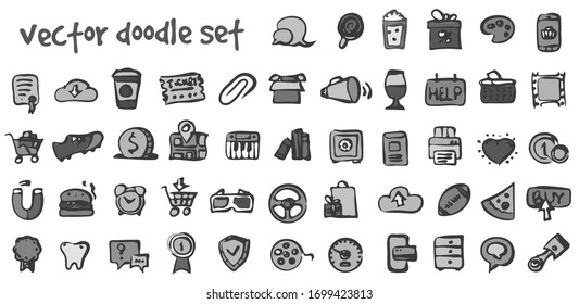 Vector doodle icons set. Stock cartoon signs for web design.