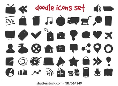 Vector doodle icons set. Stock illustration for design on white background.