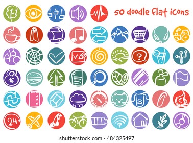 Vector doodle icons set. Stock cartoon signs for design.