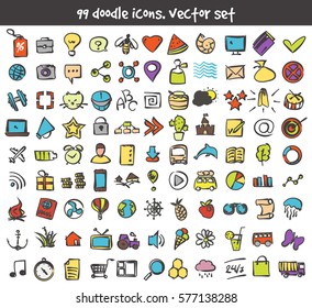 Vector doodle icons set. Stock cartoon signs for design.