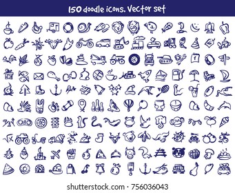 Vector doodle icons set. Stock cartoon signs for design.