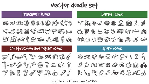 Vector doodle icons set. Stock cartoon signs for design.