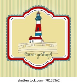 vector doodle illustrated summer background with lighthouse