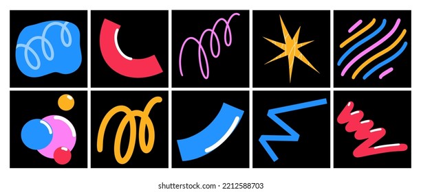 Vector doodle illustration abstract shape set , retro bright hand drawn, Abstract comic icon, flat cartoon in children's style
