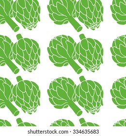 vector doodle illustration of artichoke, organic vegan background, healthy food seamless pattern