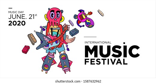 Vector doodle illustration banner and poster world music day
