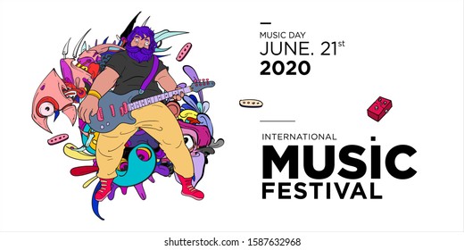 Vector doodle illustration banner and poster world music day
